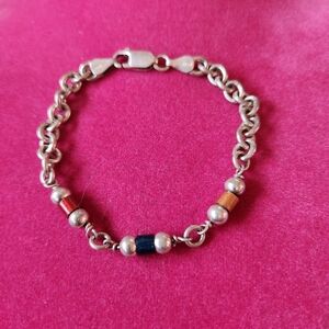 925 Silver and Multicolor Beaded Bracelet 7"